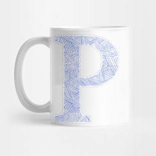 The Letter P Blue Watercolor Stripes Mug